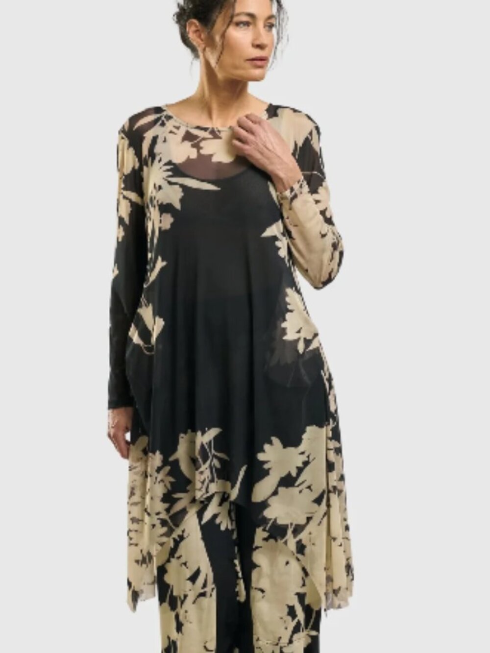 Alembika Lilia Semi Sheer Mesh Floral Relaxed Fit Tunic Top size 5/US 14-16